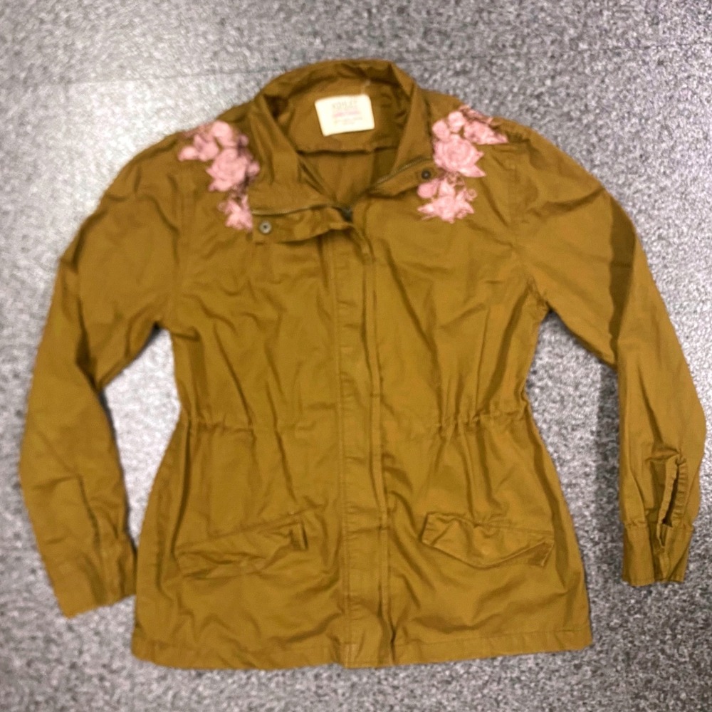 Ashley by 26 International Utility Jacket Womens S Brown Pink Floral Excellent